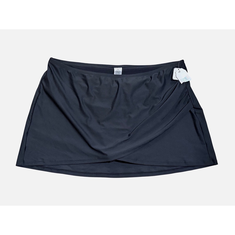 Time and Tru Womens Black Tulip Front Swim Skirt Plus Size 1X 16W 18W NWT 16 18